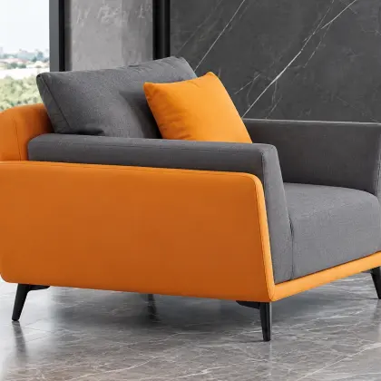 Sofa Đơn Màu Xám Phối Cam Tay Vịn Vuông Chân Cao HT-2218-1