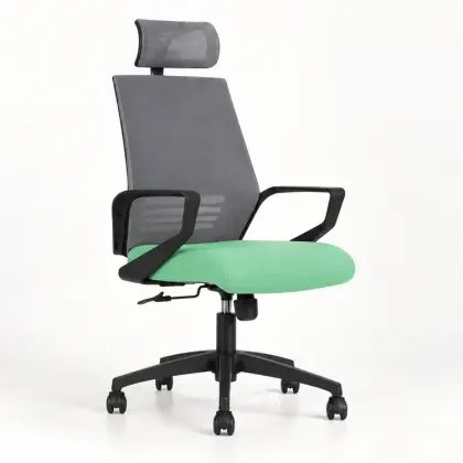 Ghế Xoay HWATA HT-HD-7056A Có Tựa Đầu, tay vịn, tựa lưng lưới Đệm Xanh Lá