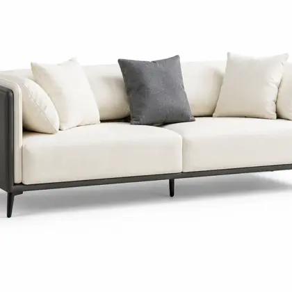 Ghế Sofa Văng Màu Kem Phối Xám Chân Cao Cho Phòng KháchHT-2317-3