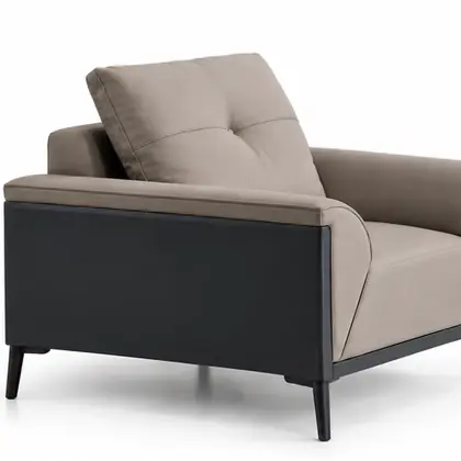Sofa Đơn Xám Phối Đen Tựa Rút Nút, Tay Vịn Bo Cong HT-2318-1