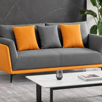 Sofa Văng Màu Xám Phối Cam Tay Vịn Vuông Hiện Đại HT-2218-3