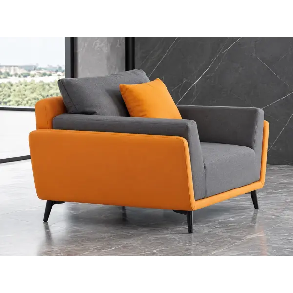 Sofa Đơn Màu Xám Phối Cam Tay Vịn Vuông Chân Cao HT-2218-1