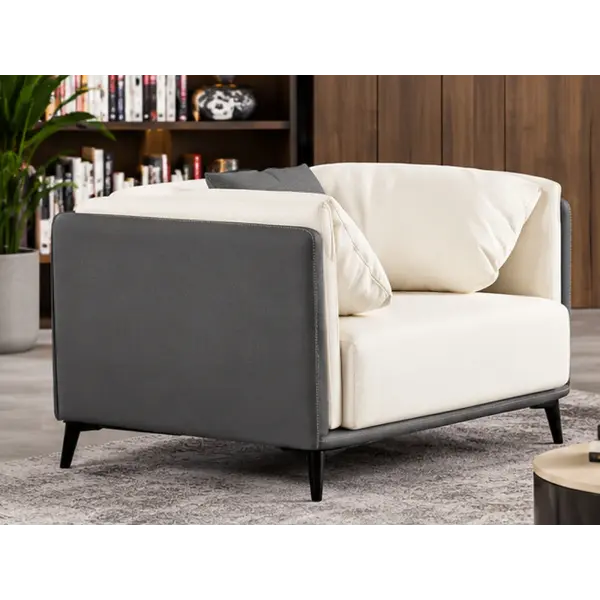 Ghế Sofa Đơn Màu Kem Phối Xám Chân Cao Hiện Đại HT-2317-1