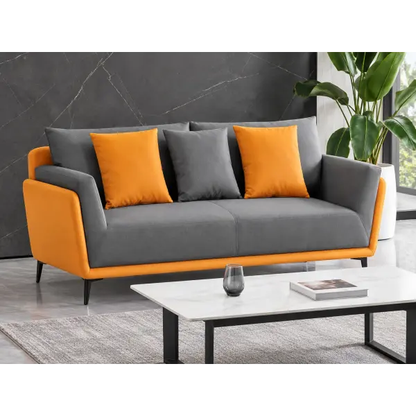 Sofa Văng Màu Xám Phối Cam Tay Vịn Vuông Hiện Đại HT-2218-3