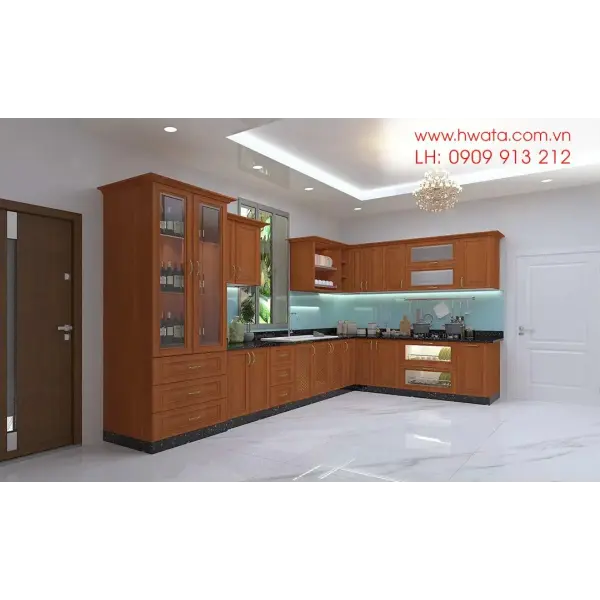 Kệ bếp inox 304 Hwata, cửa gỗ xoan đào HWXD 03
