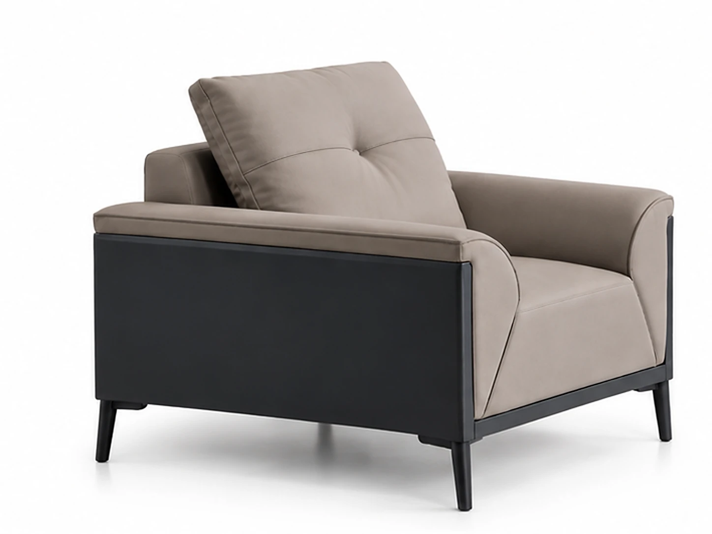 Sofa đơn màu xám ghi phối đen HT-2318-1, tựa lưng rút nút, tay vịn bo cong và chân cao