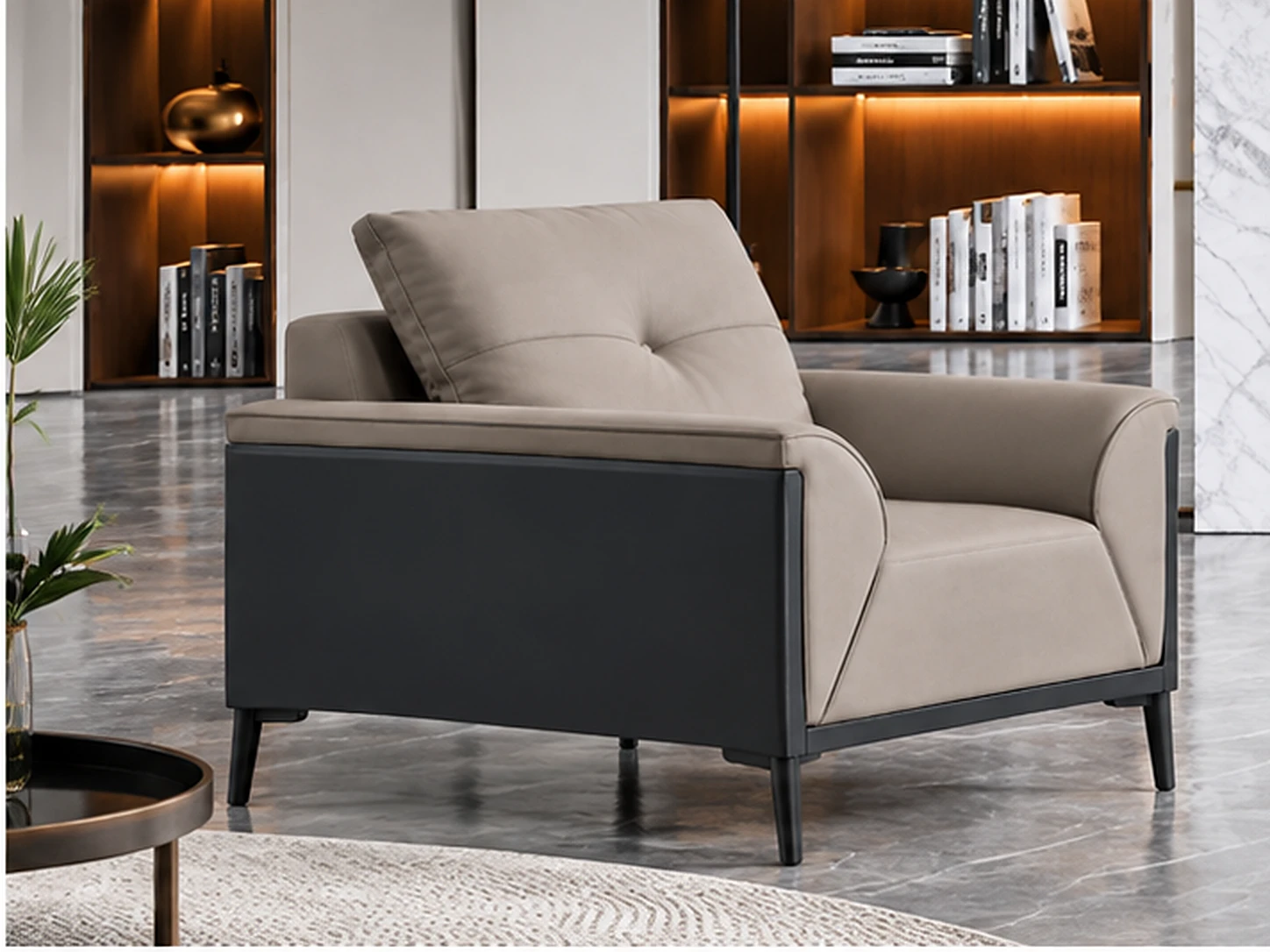 Bộ sofa HWATA HT-2318 màu xám phối đen gồm ghế sofa đơn tựa rút nút, sofa văng và bàn trà