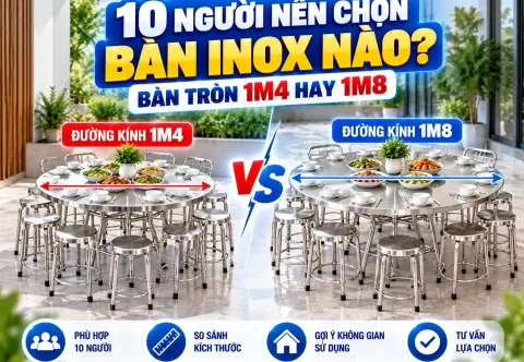 10 Người Nên Chọn Bàn Inox Nào? Bàn Tròn 1m4 Hay 1m8?