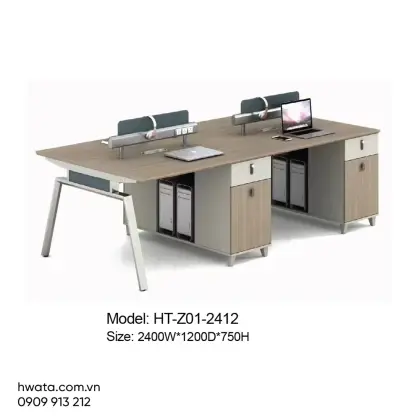 Cụm Bàn Làm Việc 4 Chỗ Ngồi Tủ Phụ Vách Ngăn HT-Z01-2412