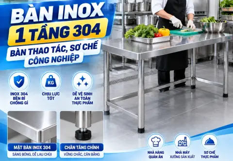 Bàn Inox 1 Tầng 304 - Bàn Thao Tác, Sơ Chế Công Nghiệp
