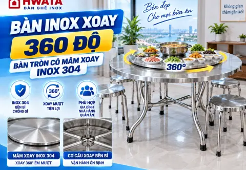 Bàn Inox Xoay 360 Độ - Bàn Tròn Có Mâm Xoay Inox 304
