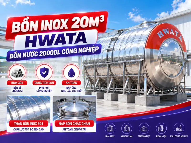Bồn Inox 20m3 HWATA - Bồn Nước 20000L Công Nghiệp