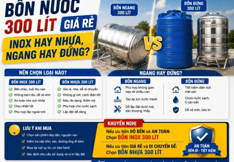 Bồn Nước 300 Lít Giá Rẻ: Inox Hay Nhựa, Ngang Hay Đứng?