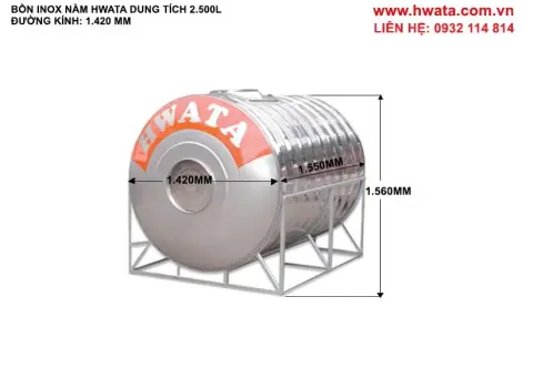 Bồn nước inox hwata 2500l ngang