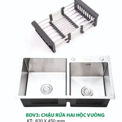 Chậu Rửa Chén Inox Hwata BDV3 Hai Hộc