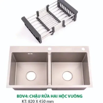 Chậu Rửa Chén Inox Hwata BDV4 Hai Hộc