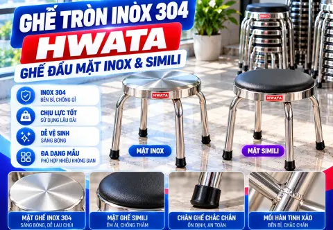 Ghế Tròn Inox 304 HWATA - GD02, GD04 SUS304 & Mặt Simili