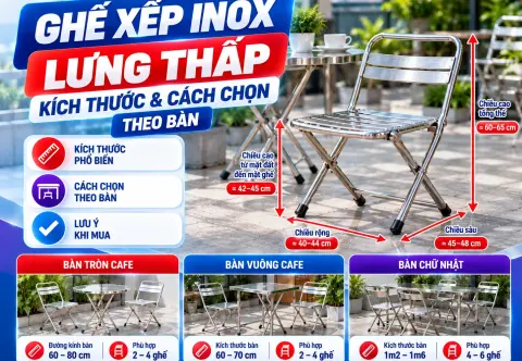 Ghế Xếp Inox Lưng Thấp: Kích Thước & Cách Chọn Theo Bàn