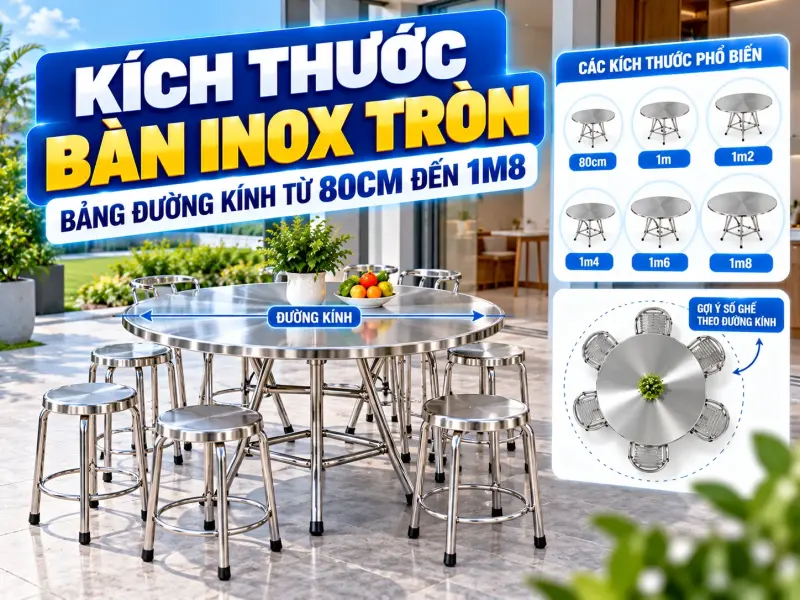 Kích Thước Bàn Inox Tròn: Bảng Đường Kính Từ 80cm Đến 1m8
