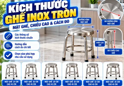 Kích Thước Ghế Inox Tròn: Mặt Ghế, Chiều Cao & Cách Đo