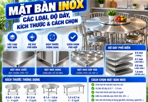 Mặt Bàn Inox: Các Loại, Độ Dày, Kích Thước & Cách Chọn