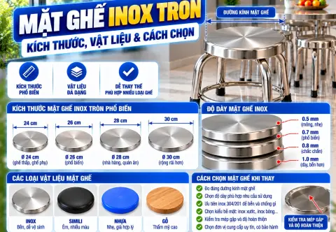 Mặt Ghế Inox Tròn: Kích Thước 28-34cm & Cách Chọn Khi Thay