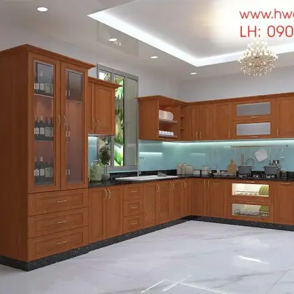 Kệ bếp inox 304 Hwata, cửa gỗ xoan đào HWXD 03