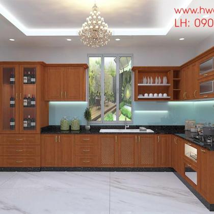 Kệ bếp inox 304 Hwata, cửa gỗ xoan đào HWXD 01