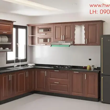 Kệ bếp inox 304 Hwata, cửa gỗ xoan đào HWXD 02