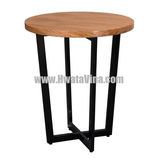 Bàn Tròn Chân Sắt Mặt Gỗ Veneer Sồi