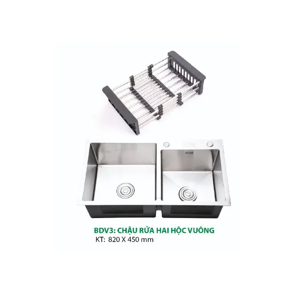 Chậu Rửa Chén Inox Hwata BDV3 Hai Hộc