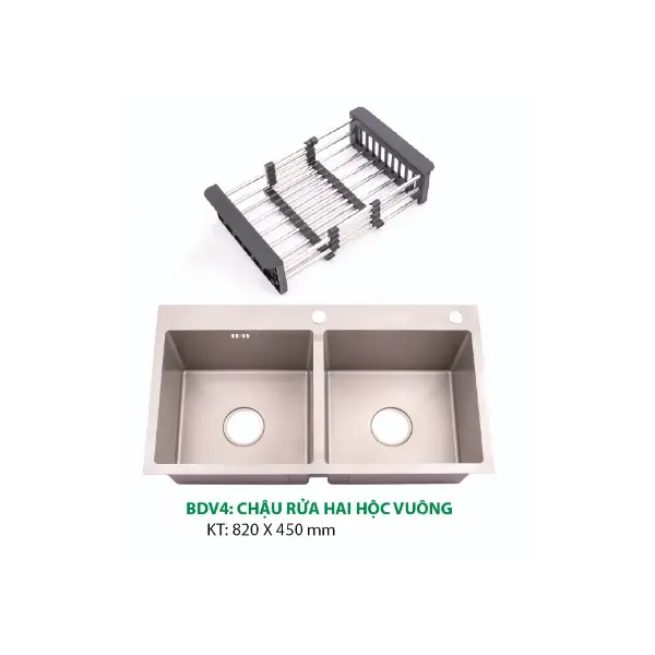 Chậu Rửa Chén Inox Hwata BDV4 Hai Hộc