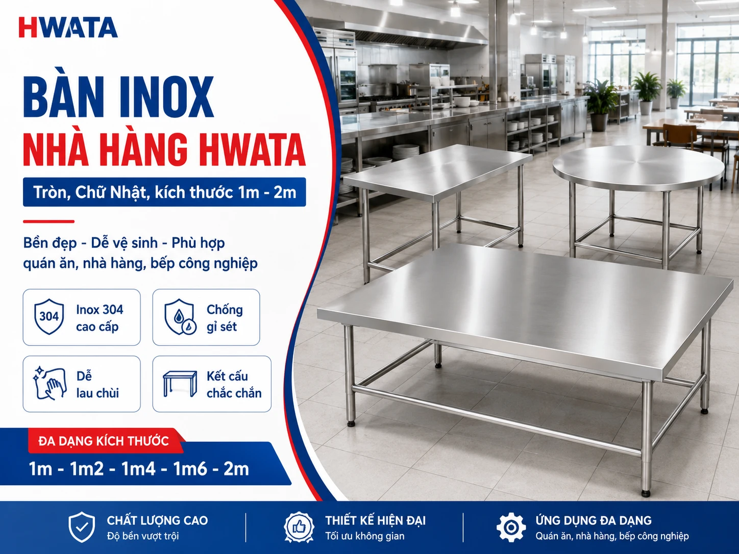Bàn inox quán nhậu Hwata tròn và chữ nhật