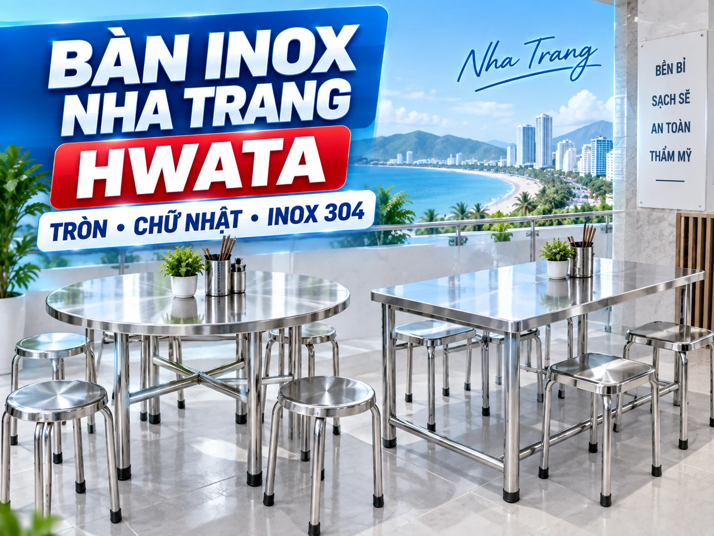 Bàn inox Nha Trang HWATA cho gia đình quán ăn và nhà hàng