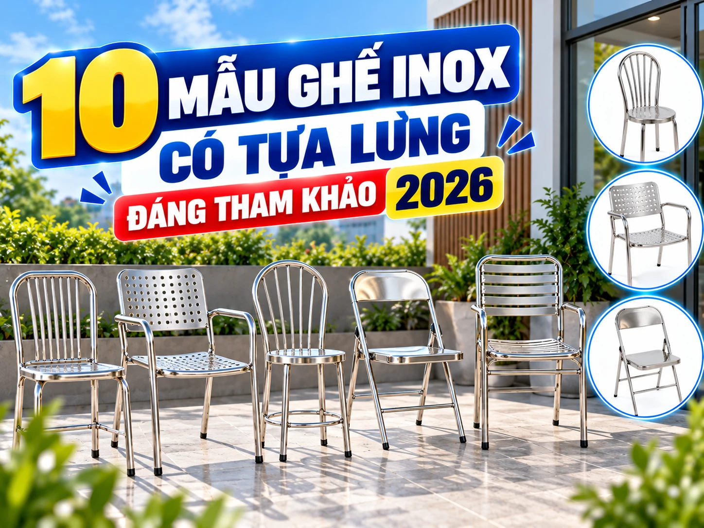 10 mẫu ghế inox có tựa lưng gồm ghế inox tròn có tựa lưng và nhiều cấu hình khác