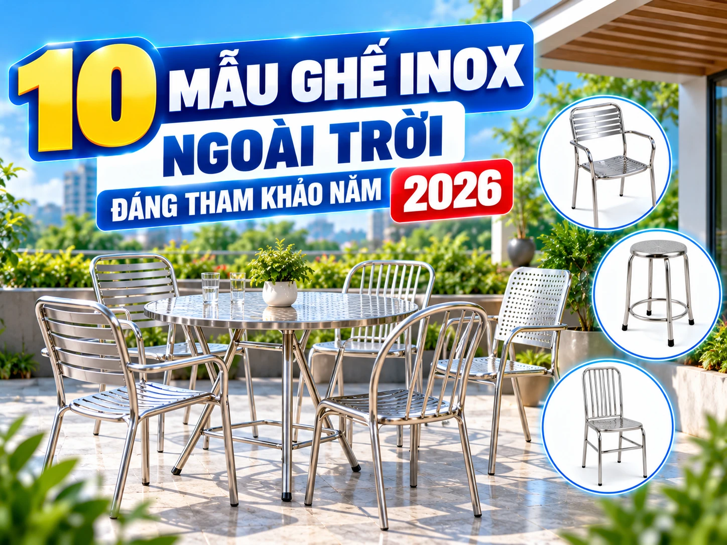 10 mẫu ghế inox ngoài trời đáng tham khảo 2026