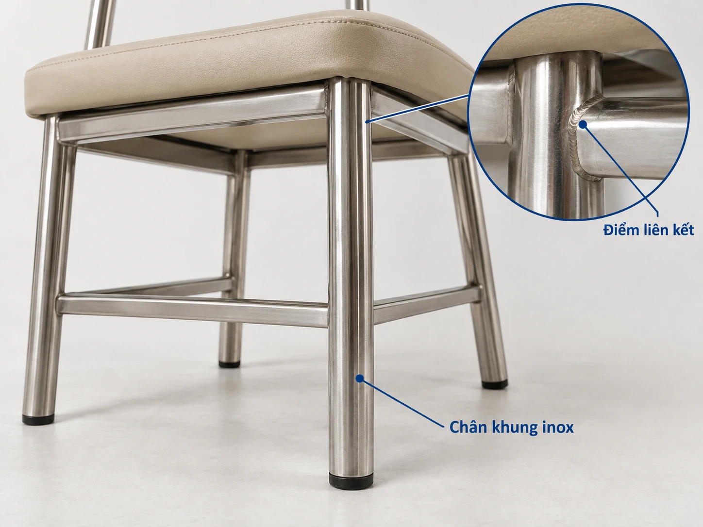 Các vị trí nên quan sát trên khung ghế inox Chân khung và điểm liên kết của ghế inox