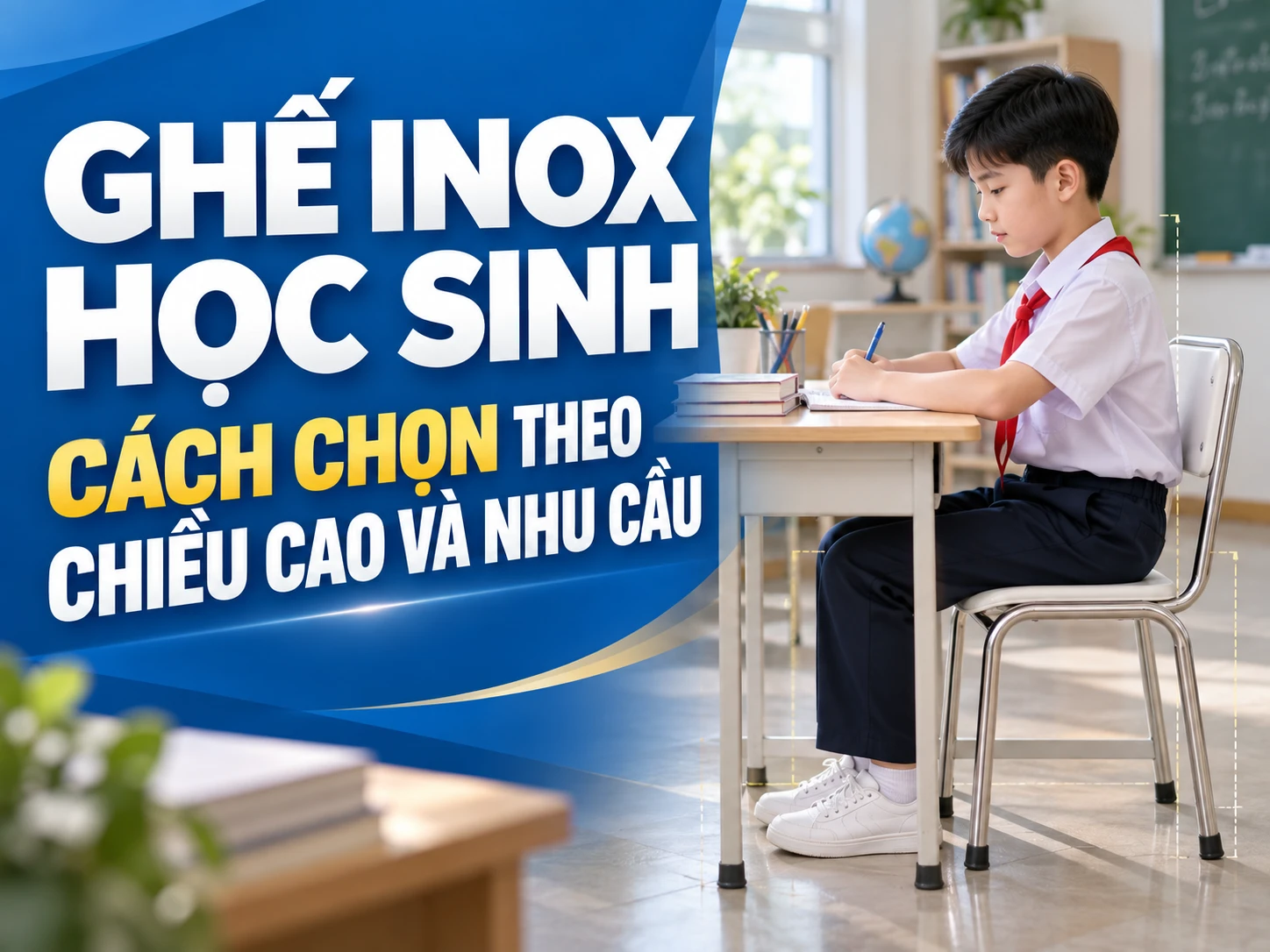 Ghế inox học sinh chọn theo chiều cao và bàn học