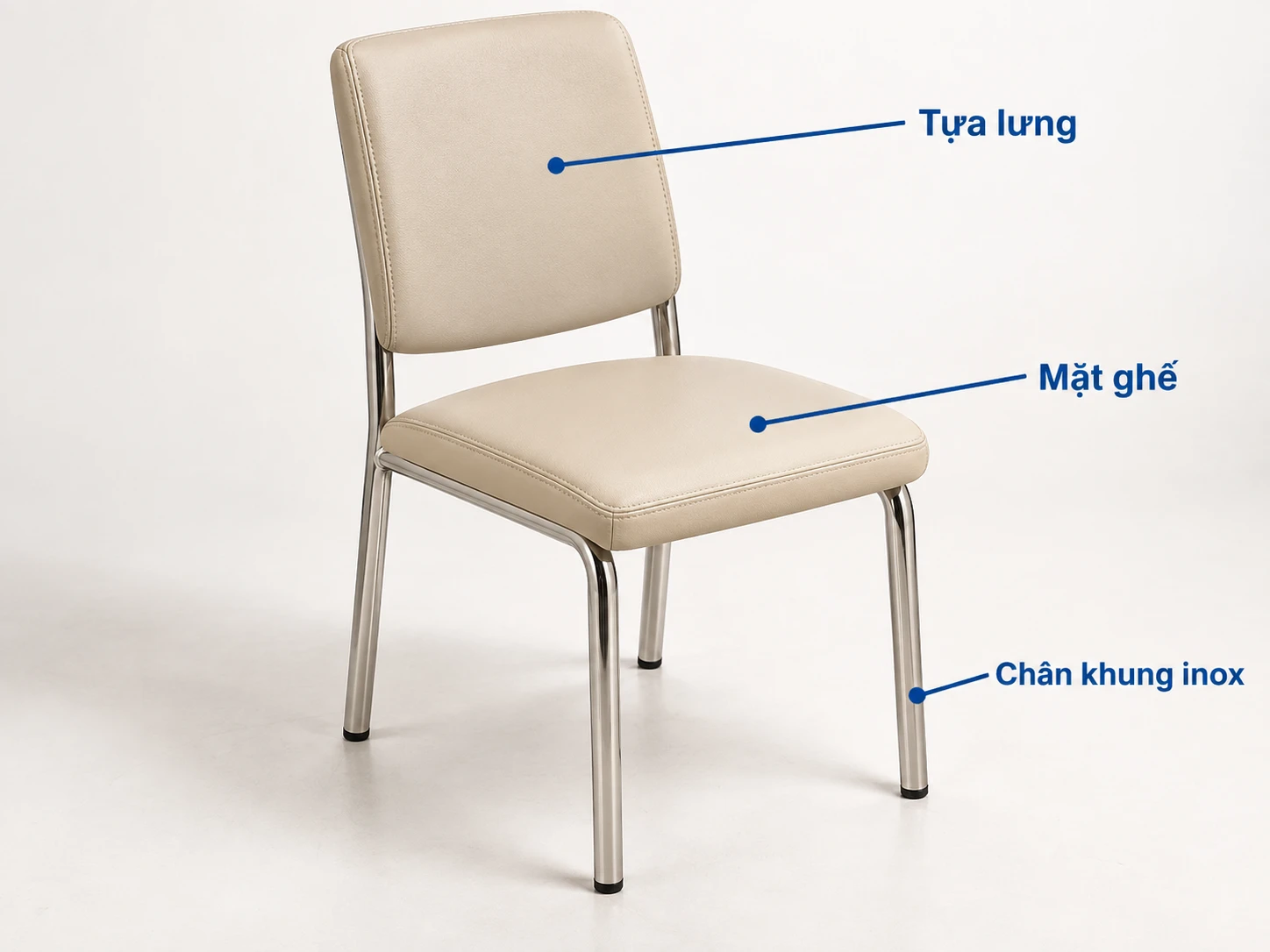 Ghế khung inox với phần chân khung mặt ghế và tựa lưng