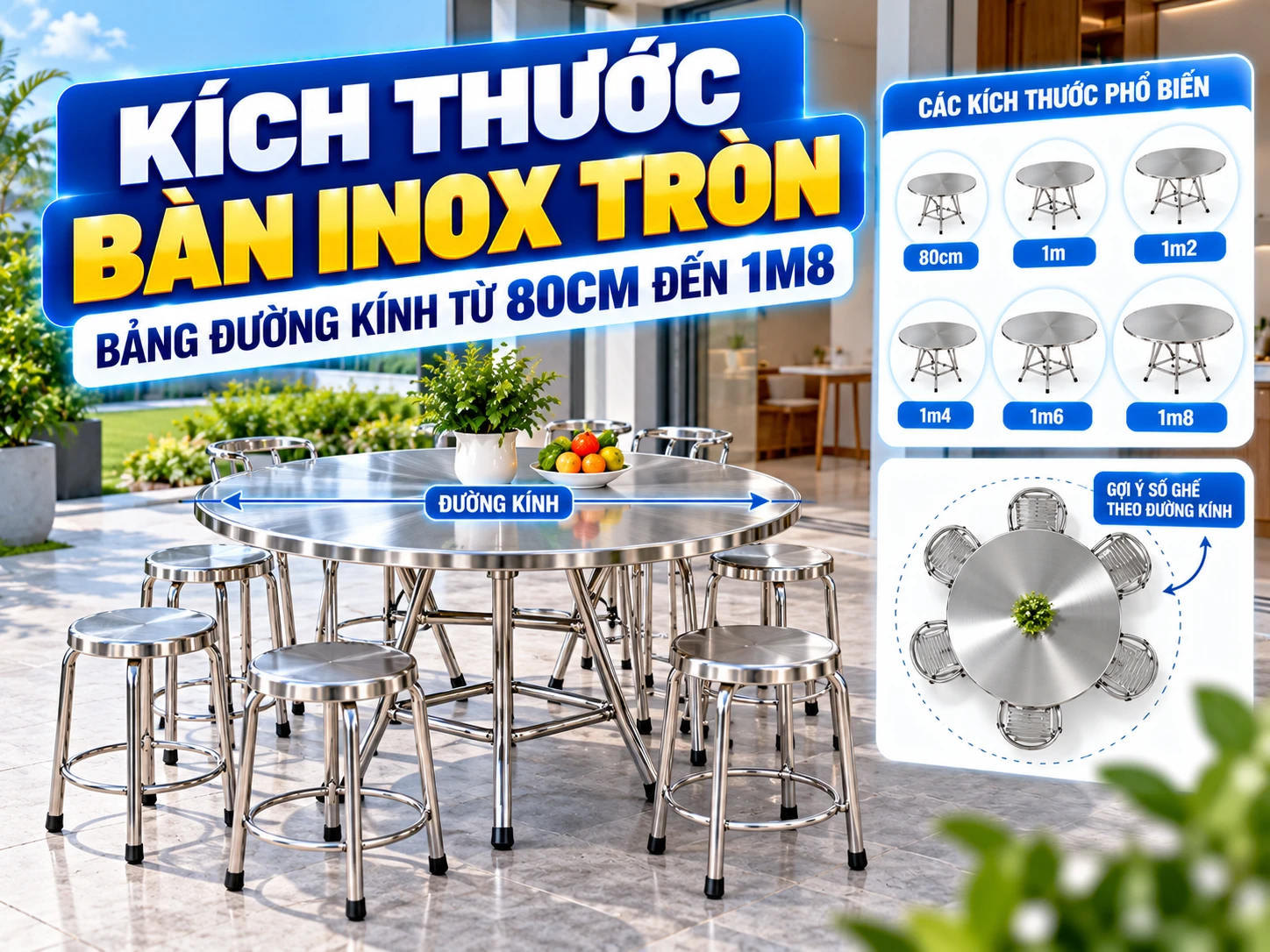 Kích thước bàn inox tròn từ 80cm đến 1m8