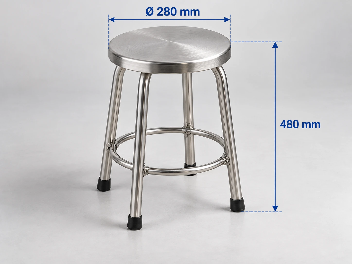Kích thước ghế inox tròn 280 mm và chiều cao 480 mm