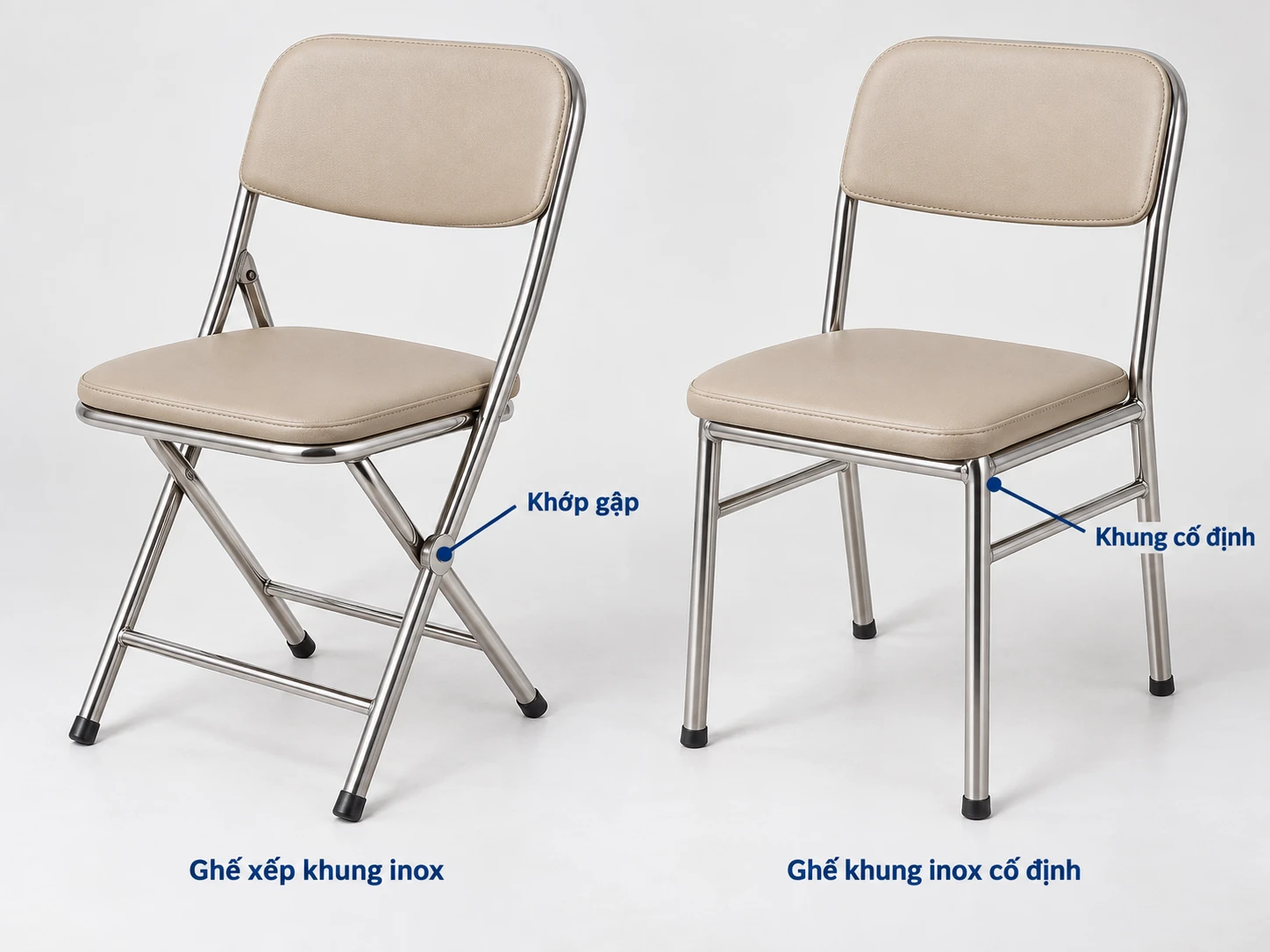 So sánh ghế xếp khung inox và ghế khung inox cố định