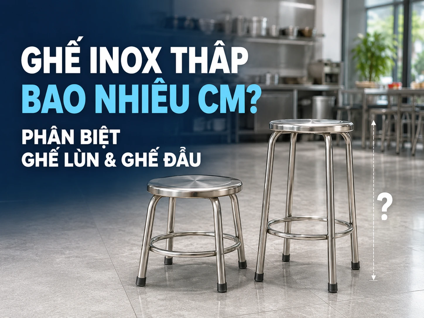 Ghế inox thấp và ghế đẩu inox HWATA khác nhau về chiều cao mặt ngồi