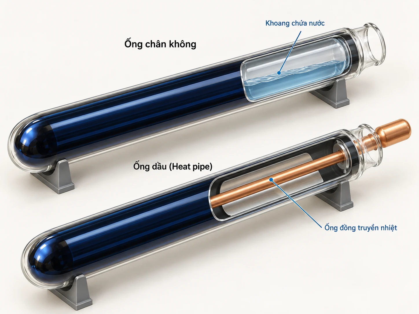 So sánh cấu tạo ống chân không và ống dầu heat pipe