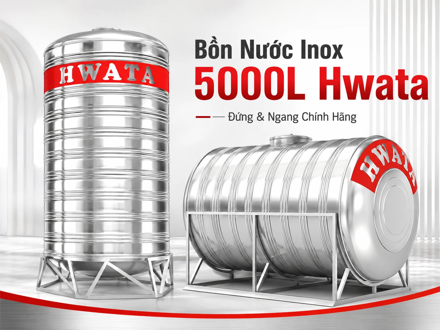 Bồn nước inox Hwata 5000L H5000D và H5000N Bồn nước inox 5000L Hwata đứng và ngang