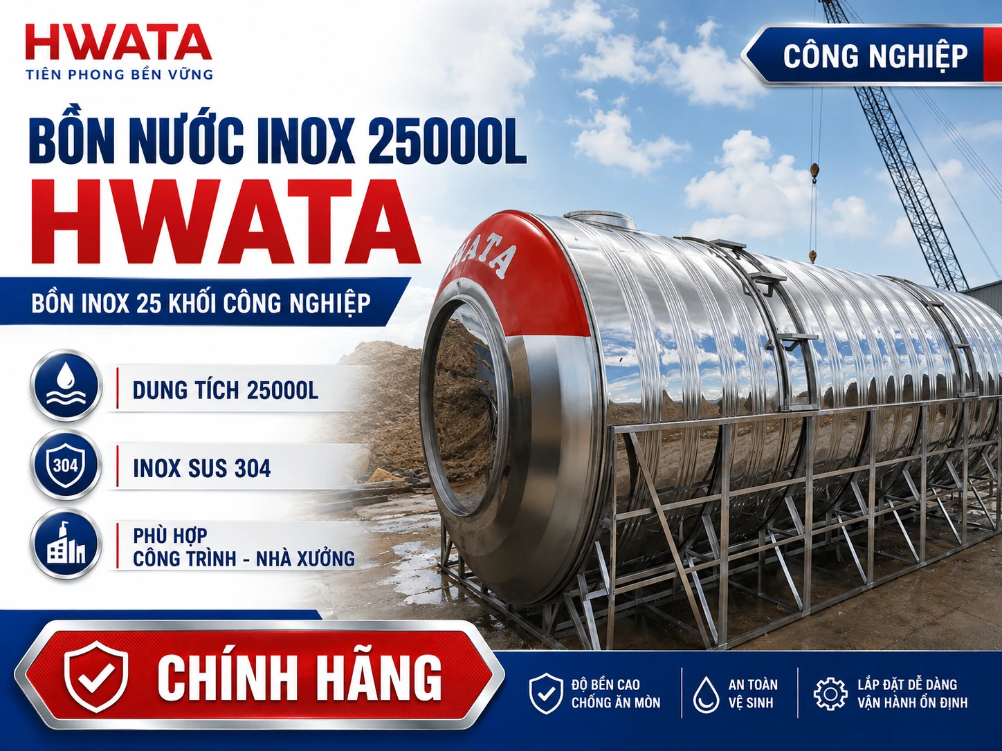 Bồn Nước Inox Hwata 25000L Ngang H25.000N Bồn Nước Inox Hwata 25000L Ngang H25.000N