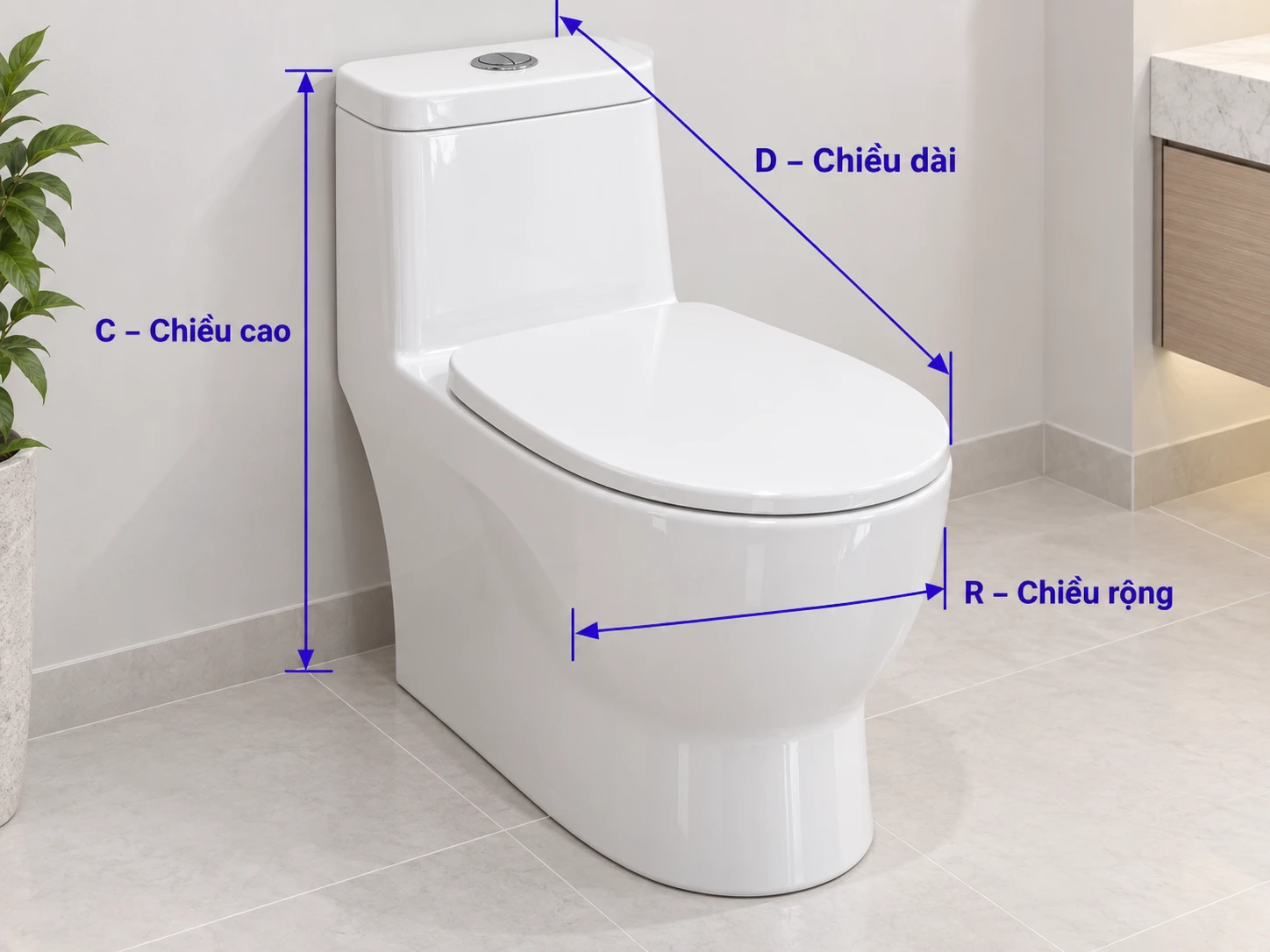 kích thước bồn cầu HWATA dài rộng cao