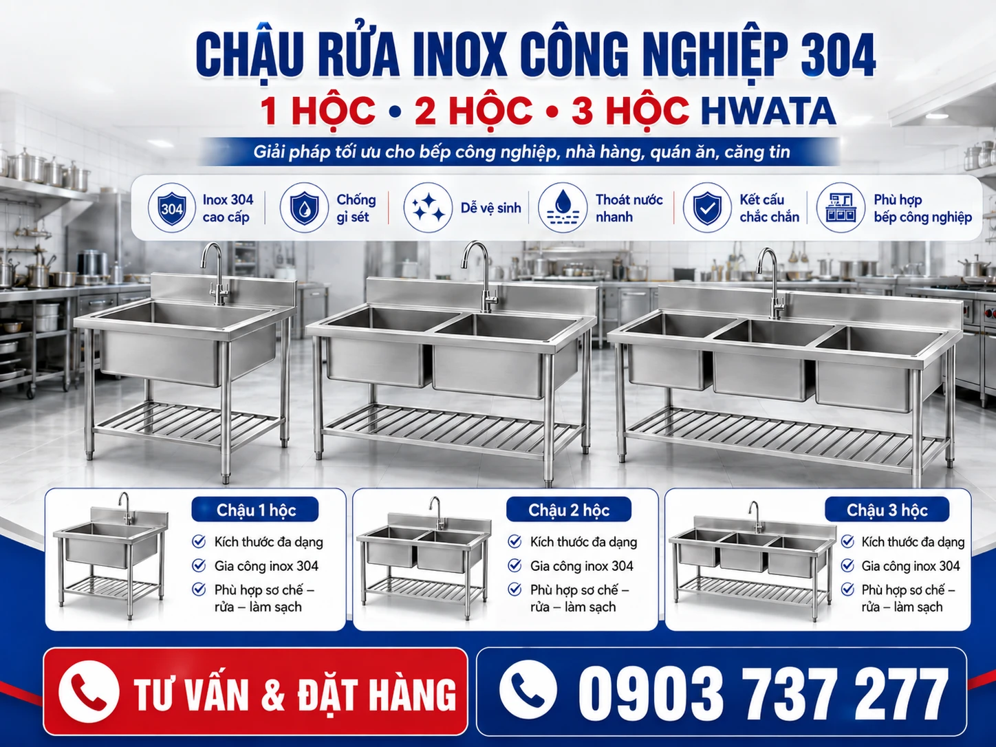 Chậu rửa inox công nghiệp CCN01 CCN02 CCN03 inox 304