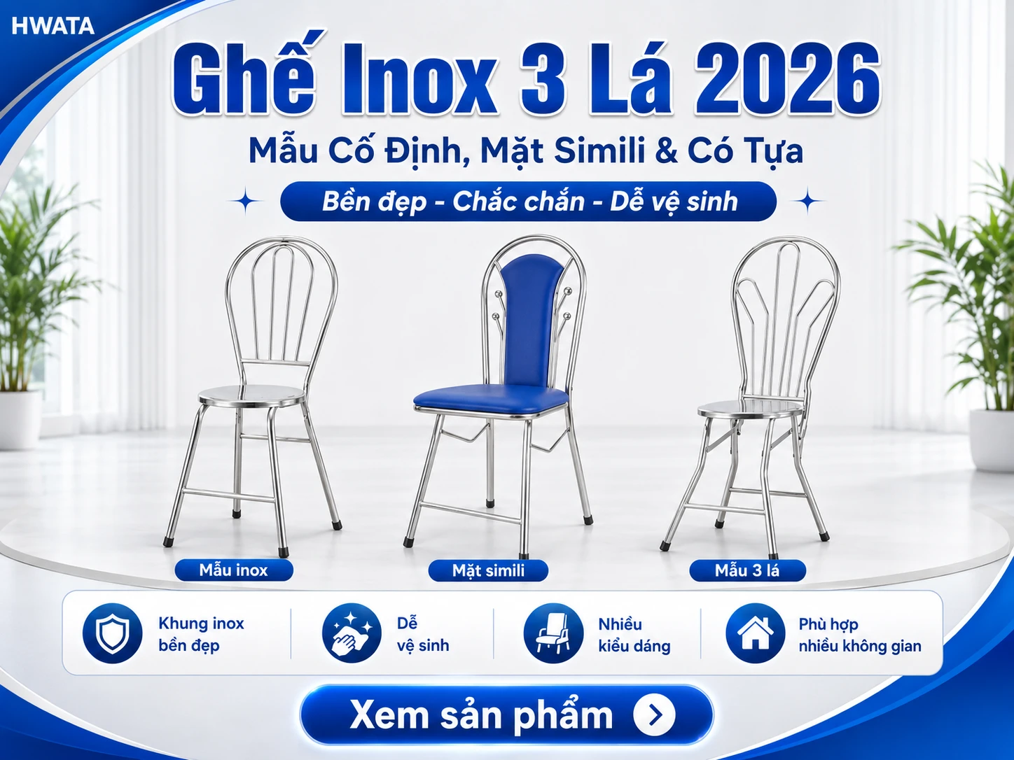 Nhận biết kiểu ghế inox 3 lá Ghế inox 3 lá với thiết kế tựa lưng đặc trưng