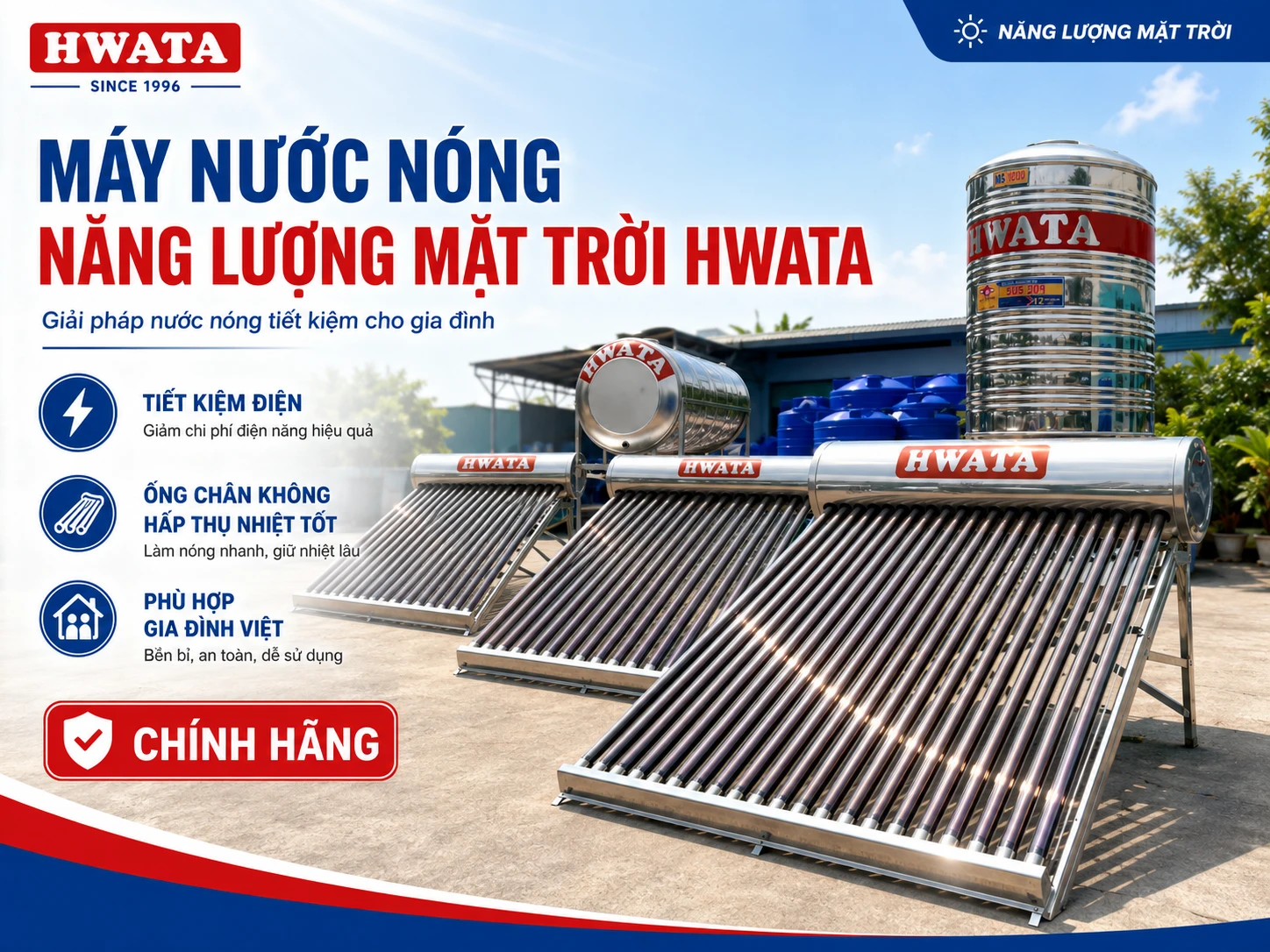 Máy nước nóng năng lượng mặt trời Hwata 120L đến 300L